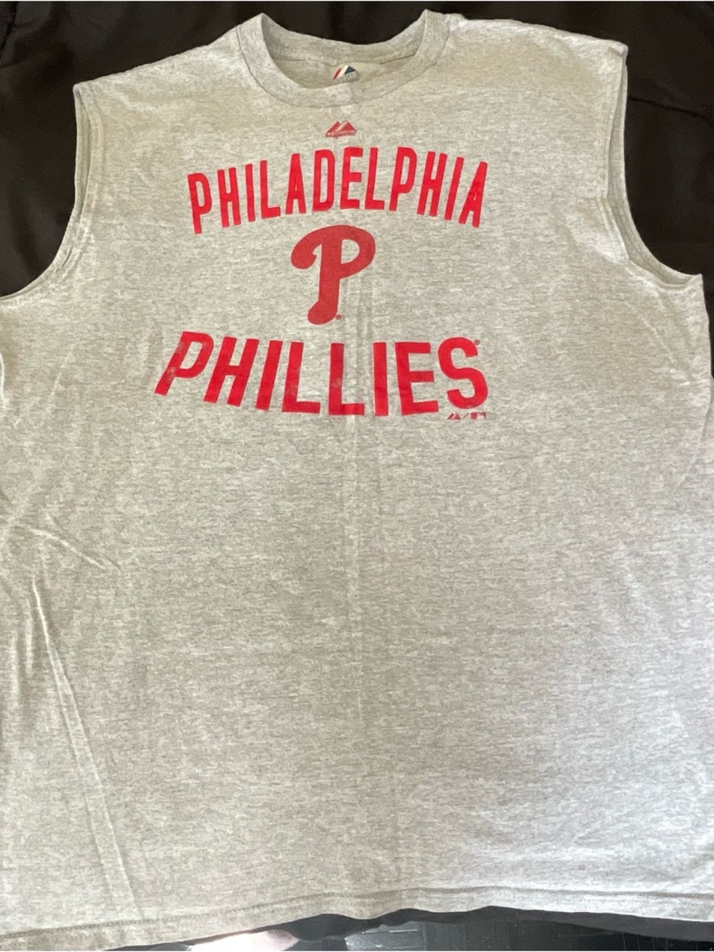 Majestic Gray Tee with Red Phillies Logo